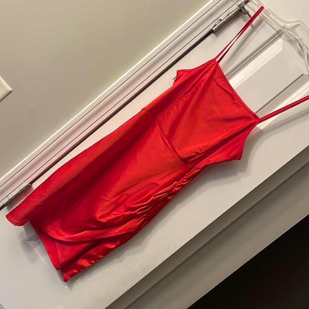 Red satin spaghetti strap mini dress size small